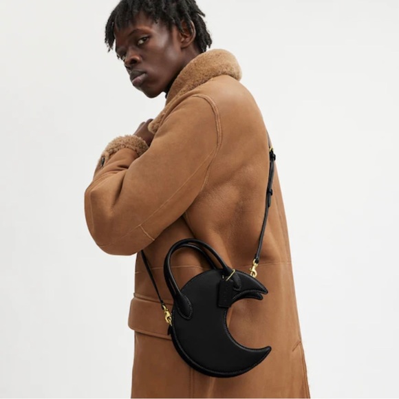 Nwt Coach Runway Crescent Moon Leather Black Crossbody Clutch Bag Rare Purse Sky - Picture 3 of 13